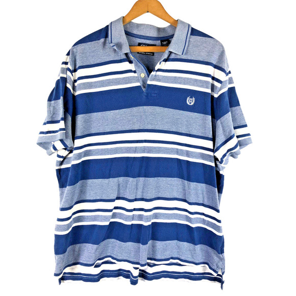 Chaps Ralph Lauren Polo Shirt XL Blue & White Stripe Textured Rugby Style S/S - Picture 1 of 6
